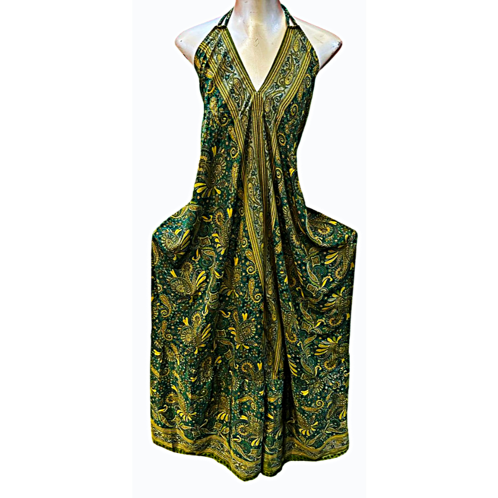 Vestido indiano em seda modelo costa aberta