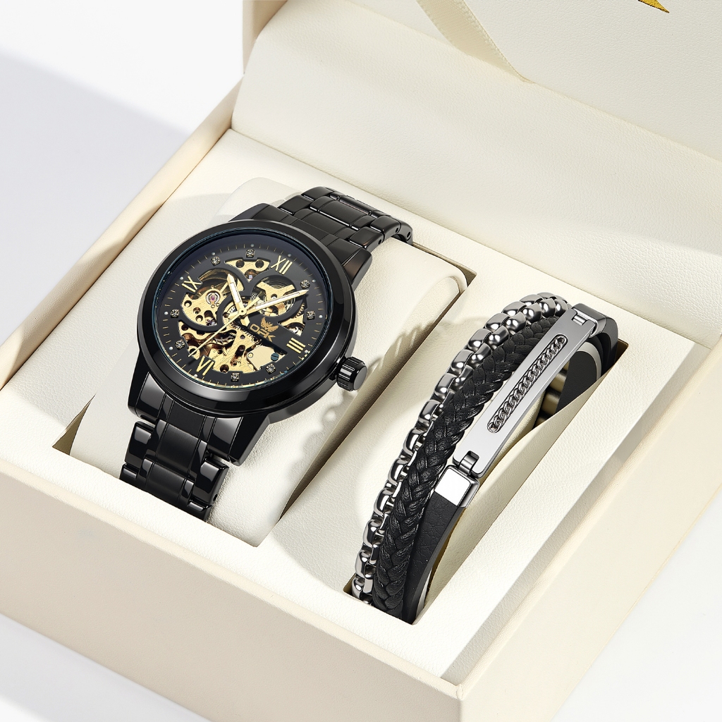 OLEVS Relógio Masculino Preto+ Pulseira, Conjunto Luxuoso Original e Moderno, Um Ótimo Presente 8165 em Oferta na Shopee