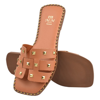Sandália Rsateirinha Feminina Flat Rasteira Tachas Verão Tendência Spike Dia a Dia Moda