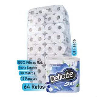 Kit  Papel Higiênico Delicate Soft Folha Simples 30m – 64, 24, 16 e 8 rolos. Atacado em Oferta na Shopee