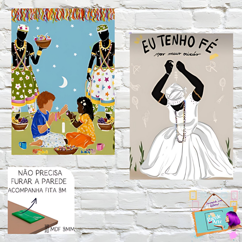Imagem Placa Decorativa Fé e Axé – Decoração Religiosa Umbanda– Arte Espiritual Quadro para Decoração
