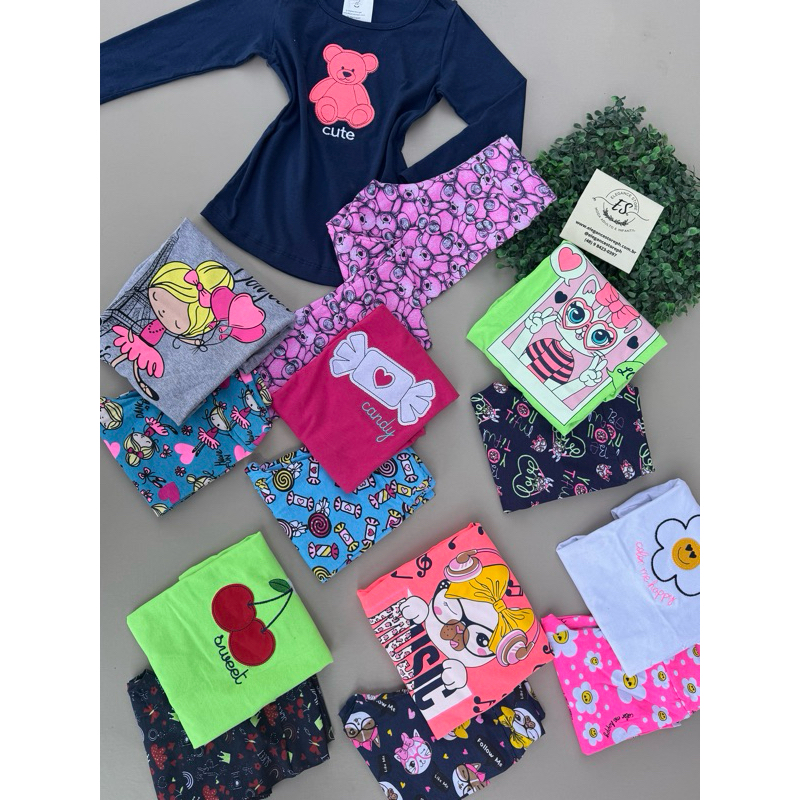 Conjunto infantil menina inverno meia estação blusa manga comprida + legging cotton tamanho 4 6 8