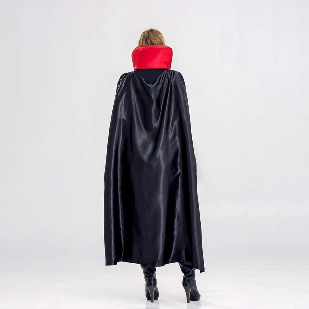 Capa Preta de Vampiro Fantasia Drácula 120cm E 160cm com Gola Alta Infantil e Adulto Festa Halloween