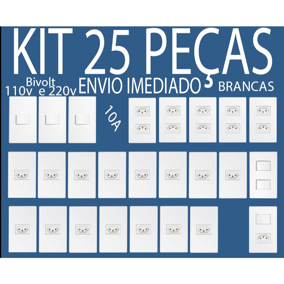 Kit Elétrico Modular 25 Peças Tomadas e Interruptores walma 110V/220V 10A casa completa em Oferta na Shopee