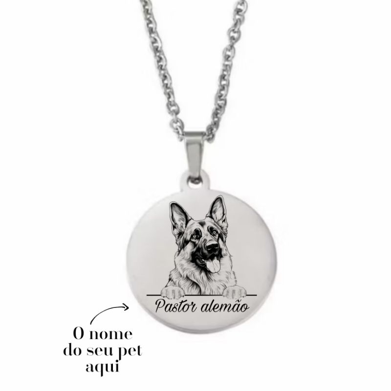 Colar Corrente Cordão Raça Cachorro Pet Pastor Alemão Personalizado Com Nome Masculino Feminino