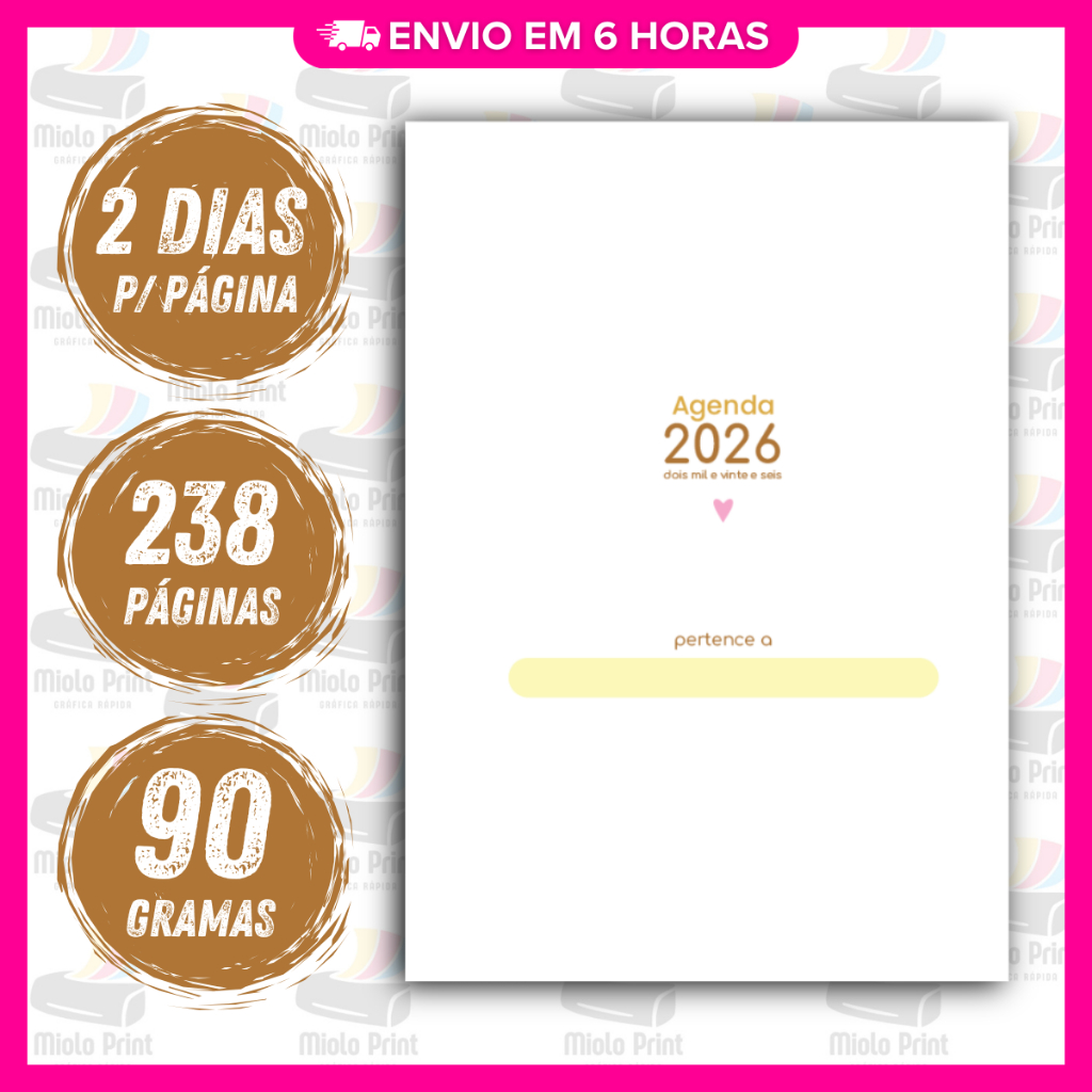 Kit 5 Unid. Miolo Impresso Agenda Fofinha 2DPP 2026 | Tamanho A5 | Papel 90gr