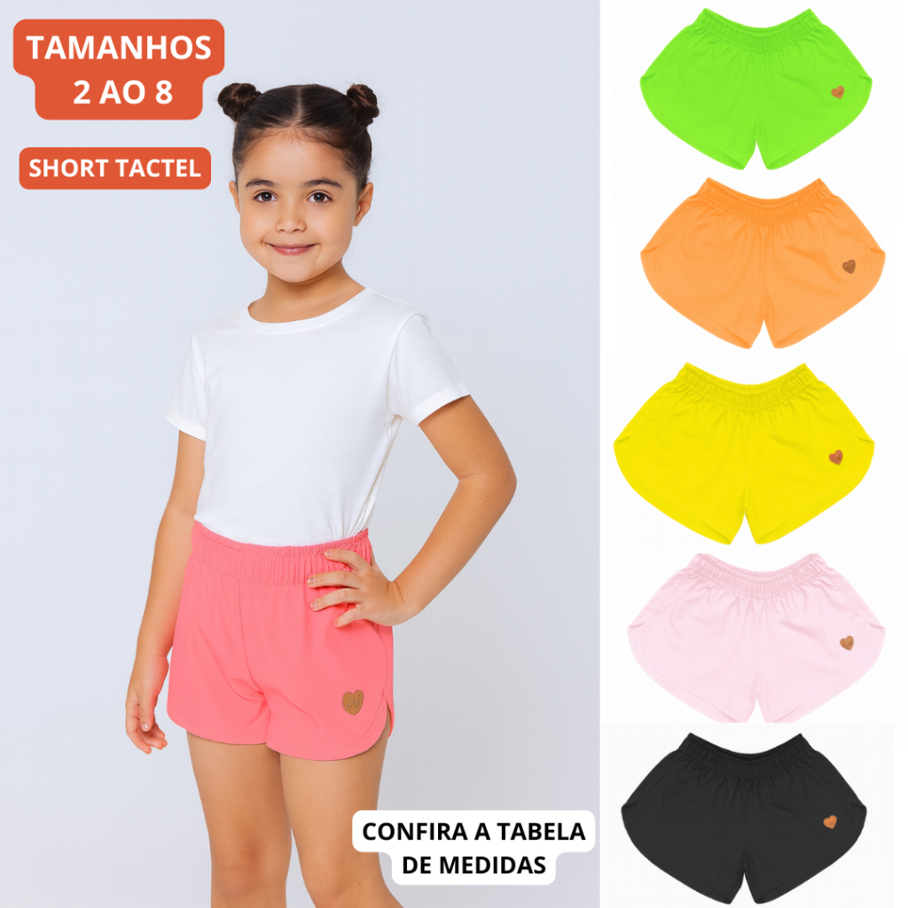Short tactel menina infantil liso praia piscina verão