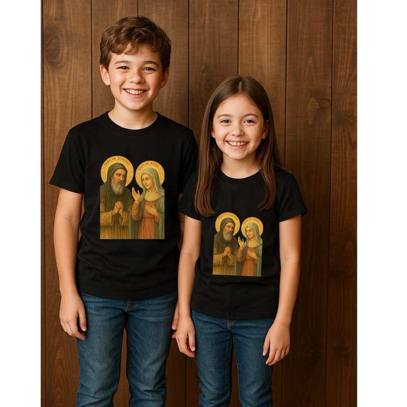 Camiseta Santa Anna e São Joaquim| Unissex Algodão| Avós de Jesus Fé Católica| Infantil, Adulto e Plus Size