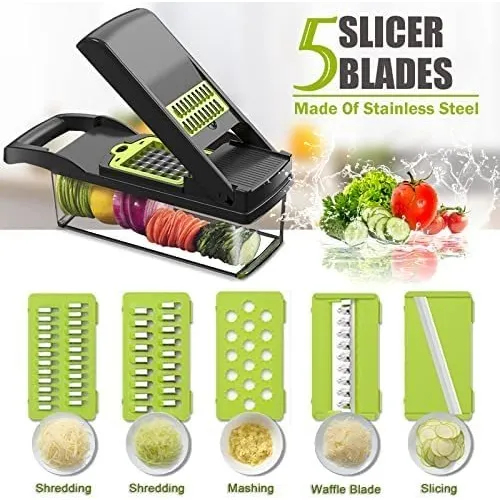 Fatiador Cortador Profissional Multifuncional De Aço Inoxidável 16 Em 1 Para Vegetais Frutas Legumes