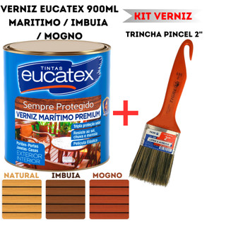 Verniz para Madeira 900ml + Trincha Pincel 2'' Kit Eucatex Vernis Imbuia/Mogno/Marítimo Incolor