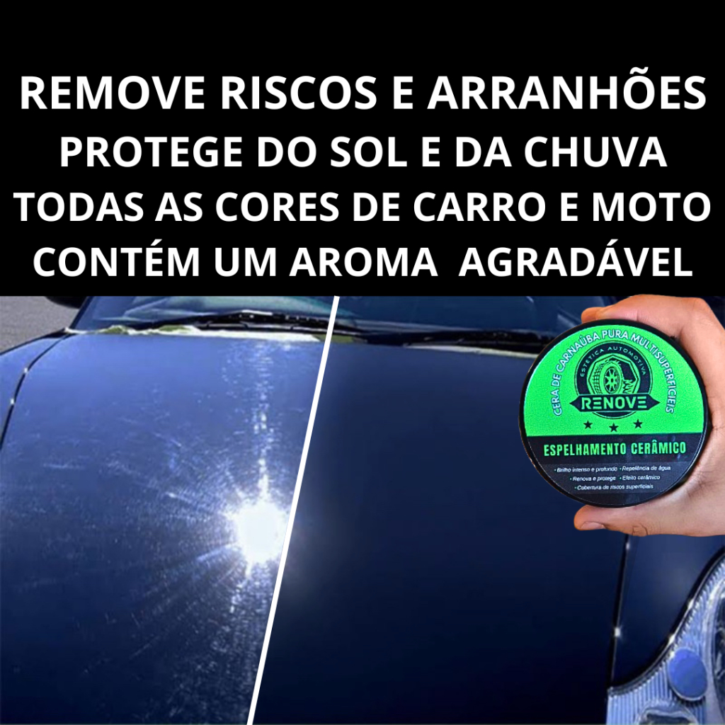 Cera Espelhamento Cerâmico – Remove Riscos Superficiais, Repele Água, Proteção Sol, Brilho...