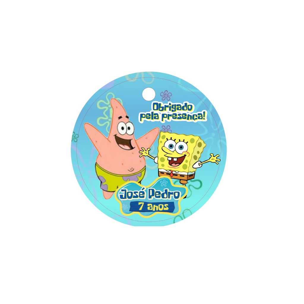 Tag Agradecimento Bob Esponja Personalizada Nome e Idade - Tag Lembrancinha Aniversário Bob Esponja - Envio Rápido