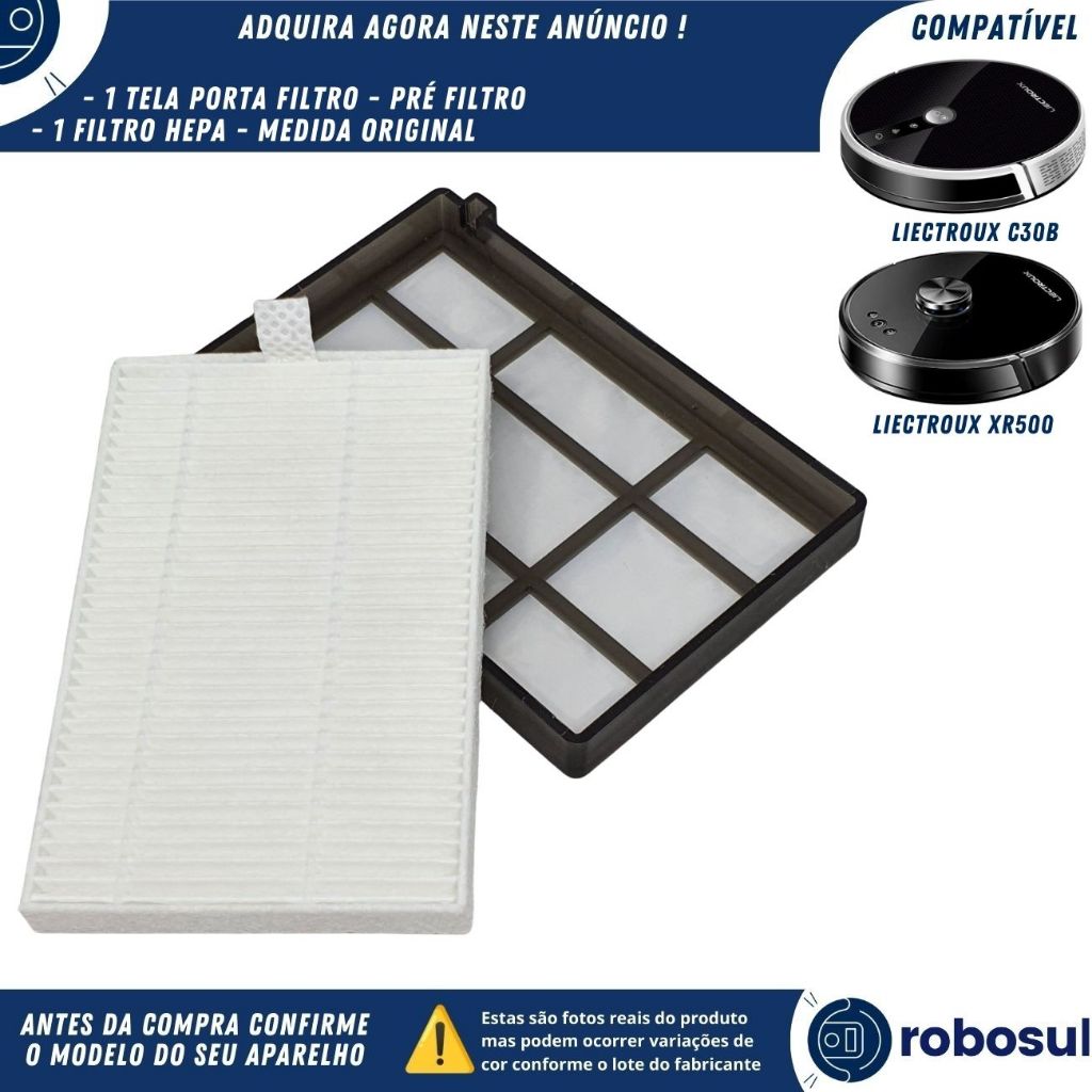 Filtro Hepa e Filtro Permanente Tela Pré Filtro Lavável Robo Aspirador Liectroux C30B e XR500