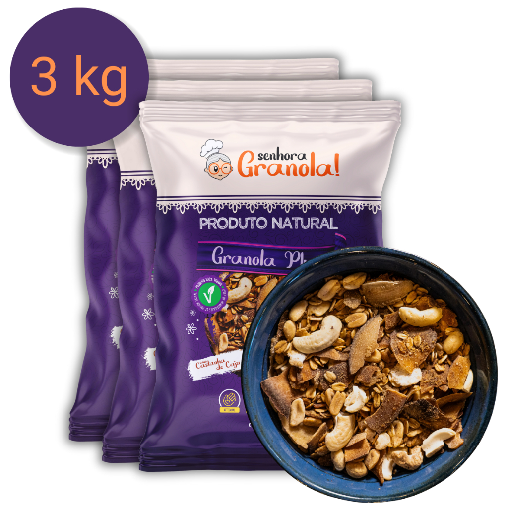 Senhora Granola Plus 3kg - Super Crocante Completa com Castanha de Caju e Lascas de Coco em Oferta na Shopee