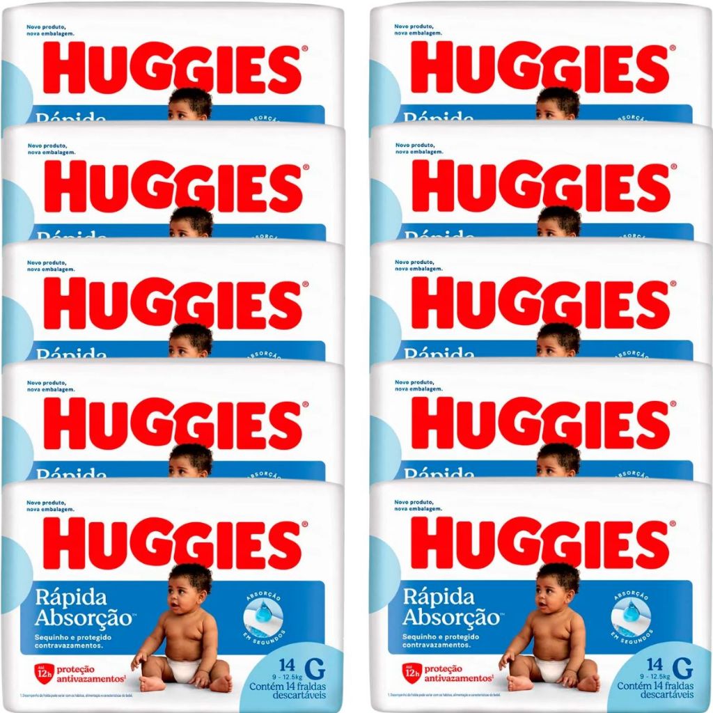 Fralda Huggies Rápida Absorção G - 140 Unidades