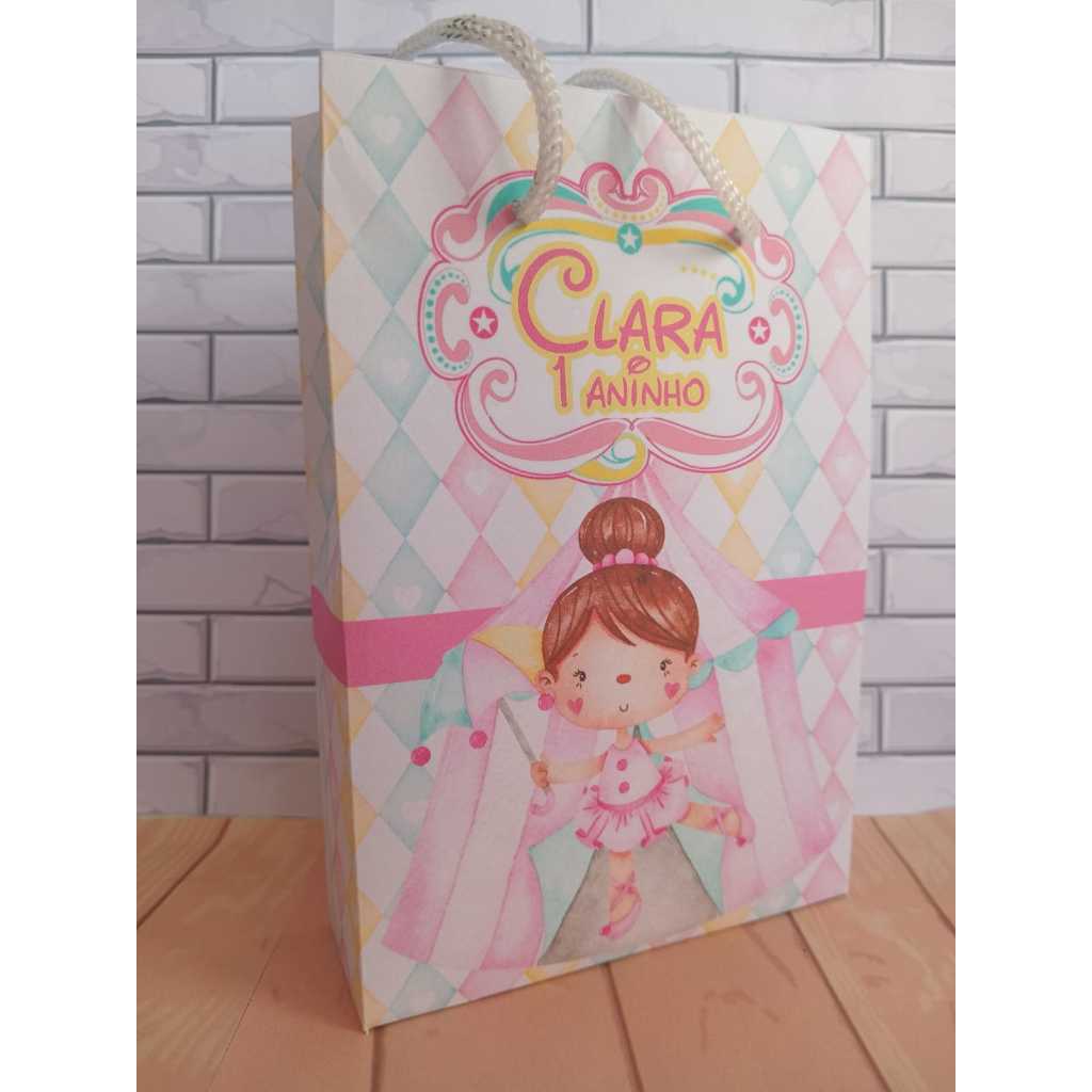 Sacolinha Surpresa Personalizada Lembrancinha Circo Rosa Aquarela  PEGUE E MONTE