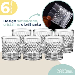 Copo De Whisky Cristal Ecológico Bebidas Drinks Baixos 310ml Esplanada 6 Unidades