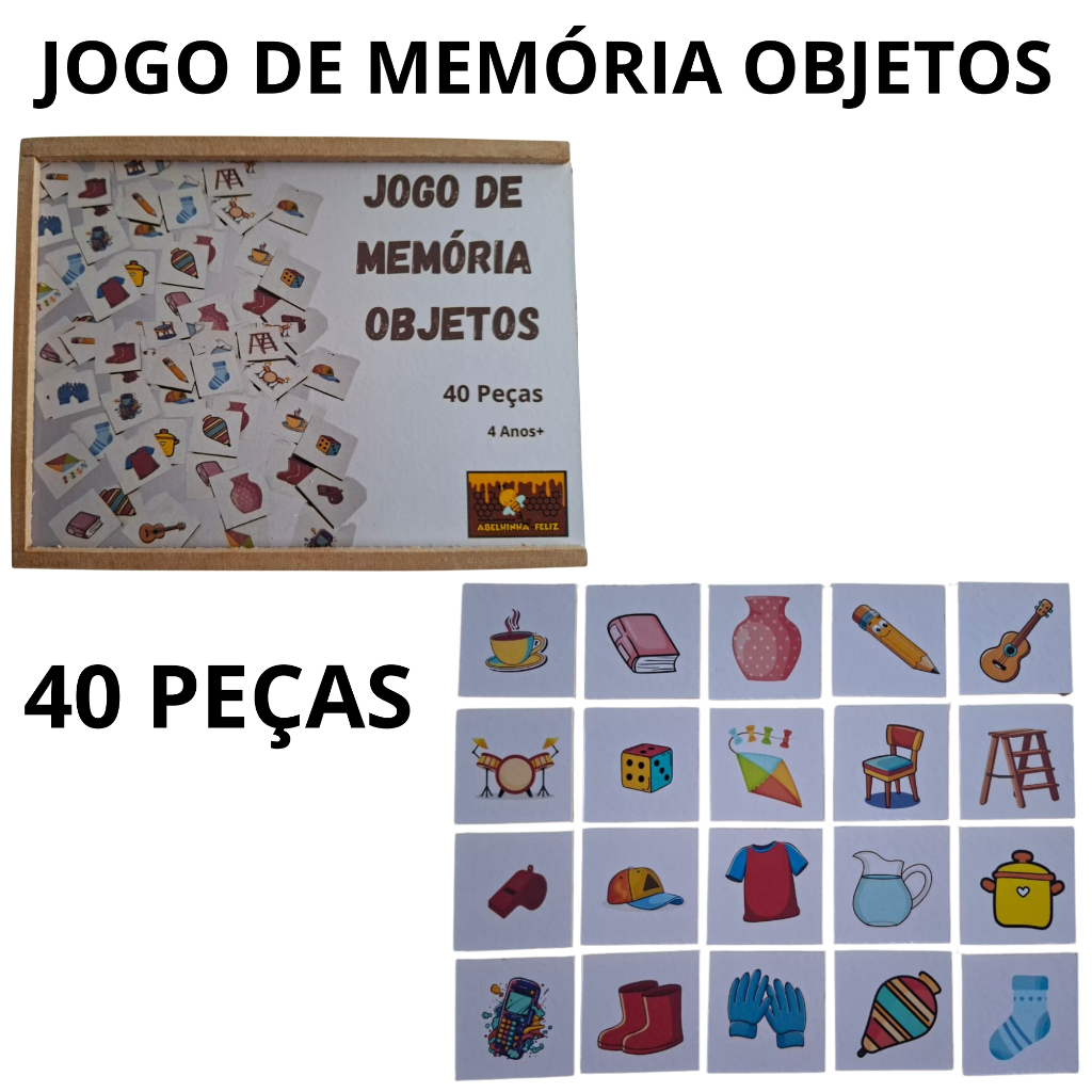 JOGO DE MEMÓRIA OBJETOS EM MDF 40 PEÇAS