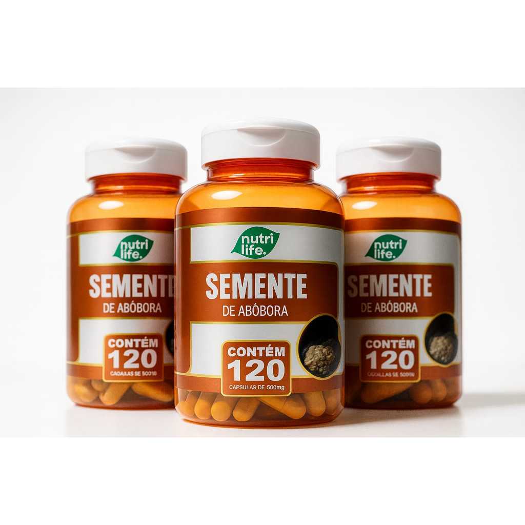 Kit com 1, 2, ou 3 Semente de Abóbora 500mg 120 Cápsulas Cada