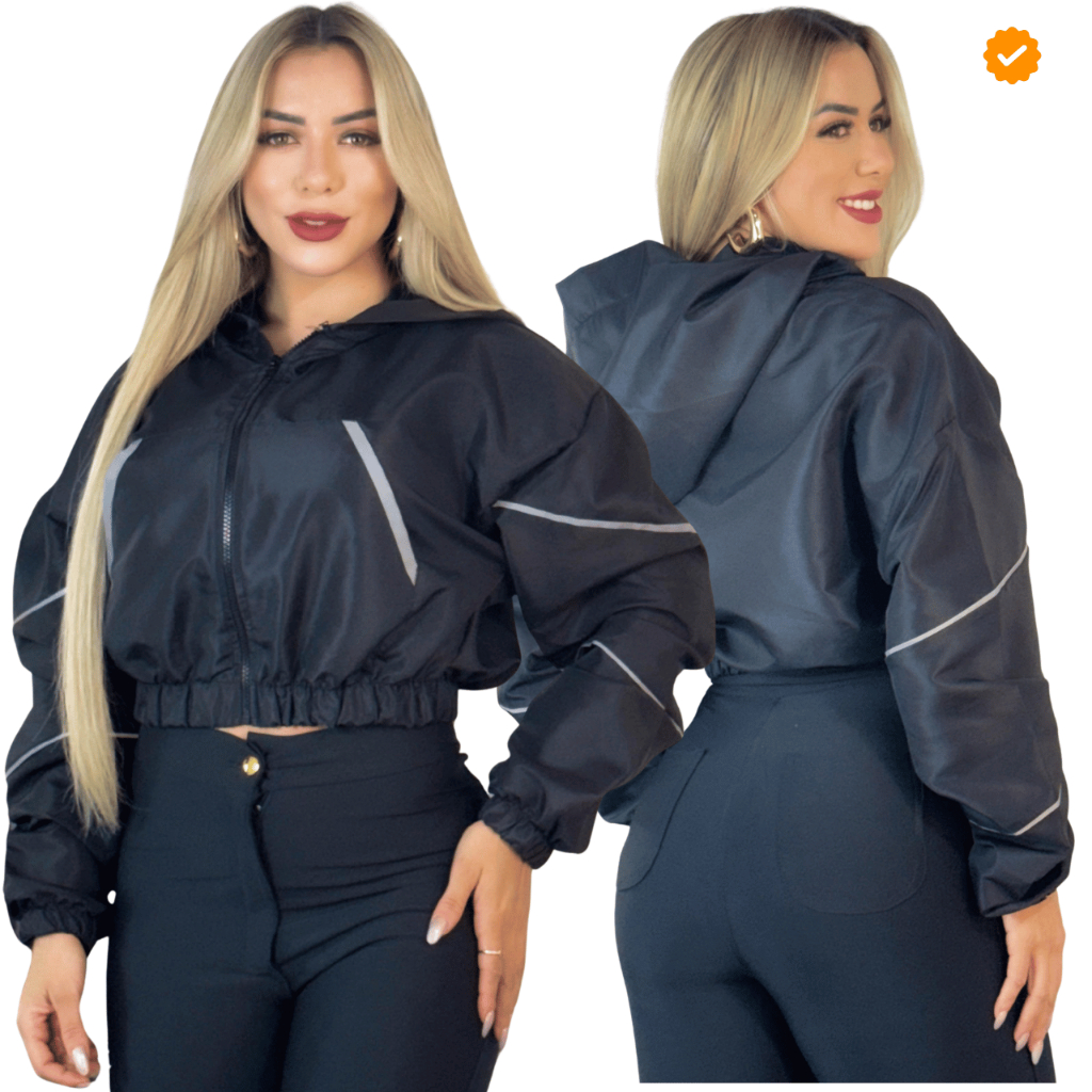 Jaqueta cropped feminina tactel moda street corta vento esporte e refletivo