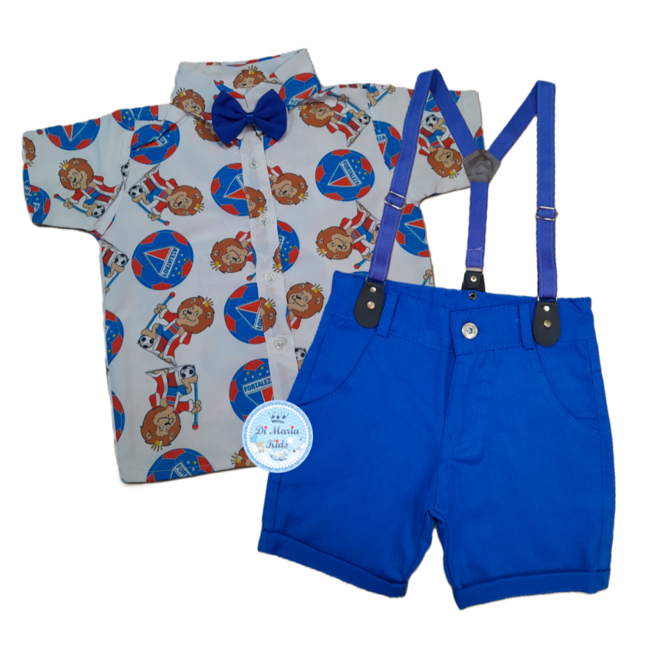 Conjunto Temático Fortaleza Time Camisa Short Suspensório Roupa bb menino festa infantil Personagens