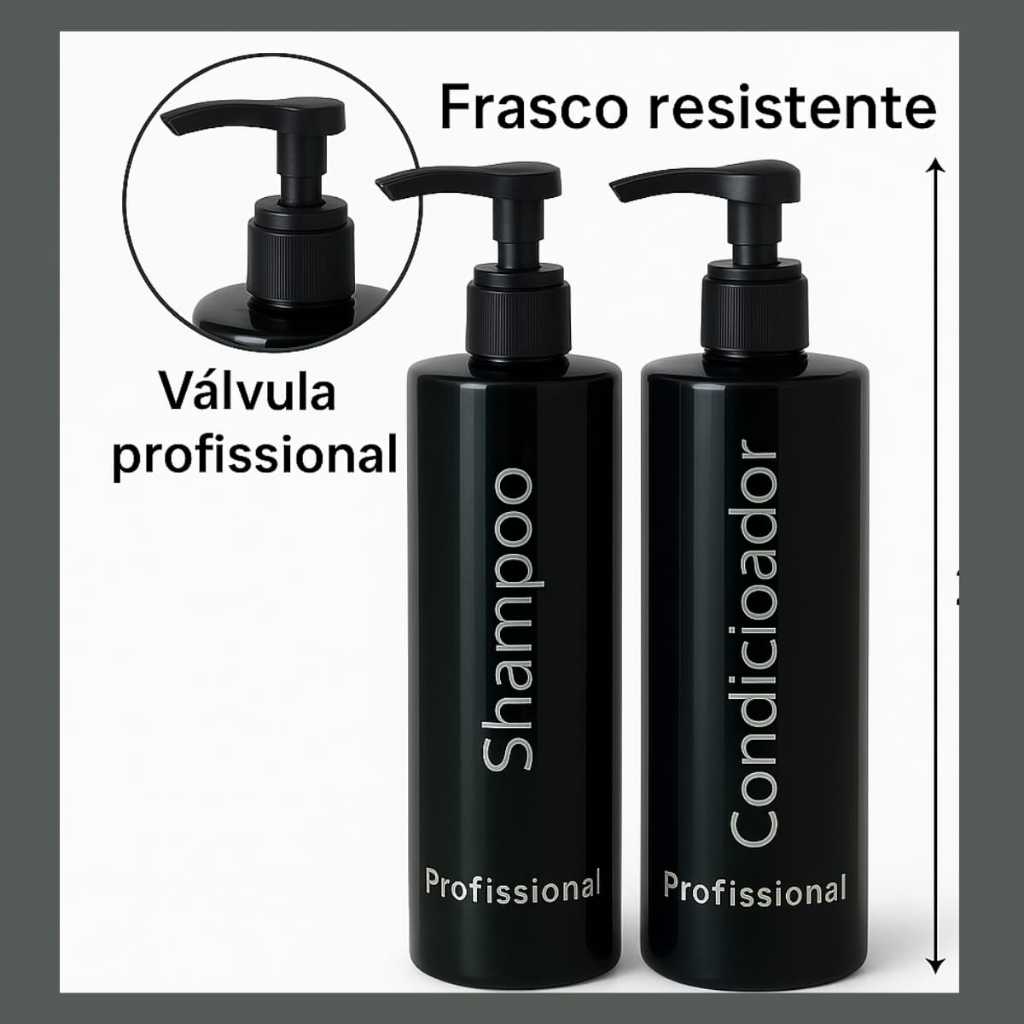 kit Frasco 500ml Banheiro com adesivo de Shampoo Condicionador