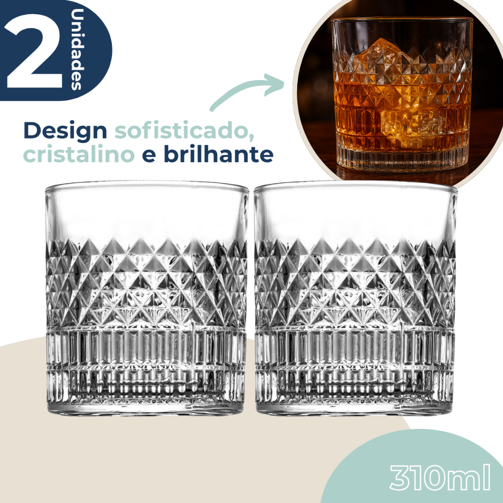 Copo De Whisky Cristal Ecológico 2 Unidades 310ml Drinks Vodka Bar Restaurante em Oferta na Shopee