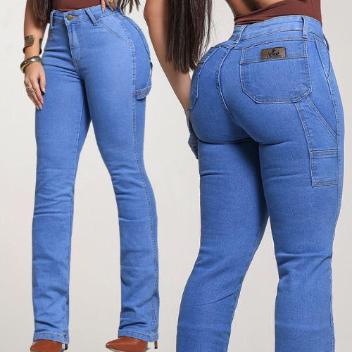 Calça Jeans Country Carpinteira Jeans Premium Cowgirl Feminina Boiadeira Western Moda Caipira