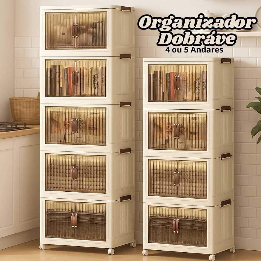 Organizador Dobrável Plástico com Rodinhas Porta Magnética 4 ou 5 Andares Multiuso