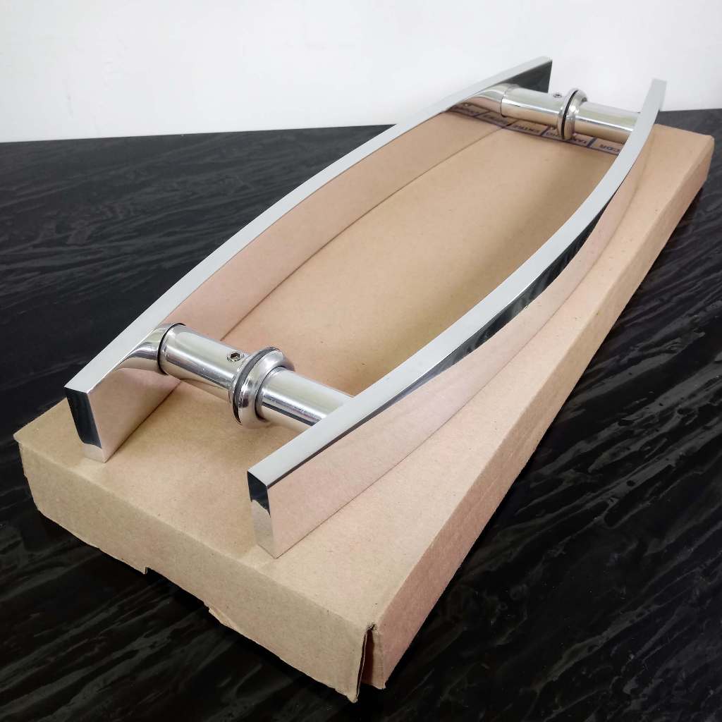 Puxador Curvo H Duplo Barra Chata Maciça de 40cm Barra 32x10mm  Madeira/Vidro/Alumínio/Portão