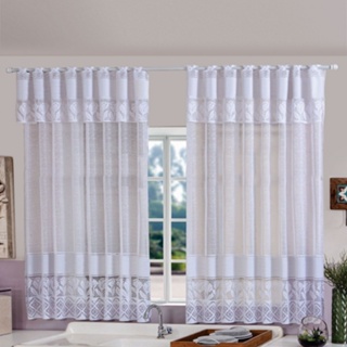 Cortina De Cozinha Bella Janela Renda Com Bandô 2,20m x 1,25m Branca em Oferta na Shopee