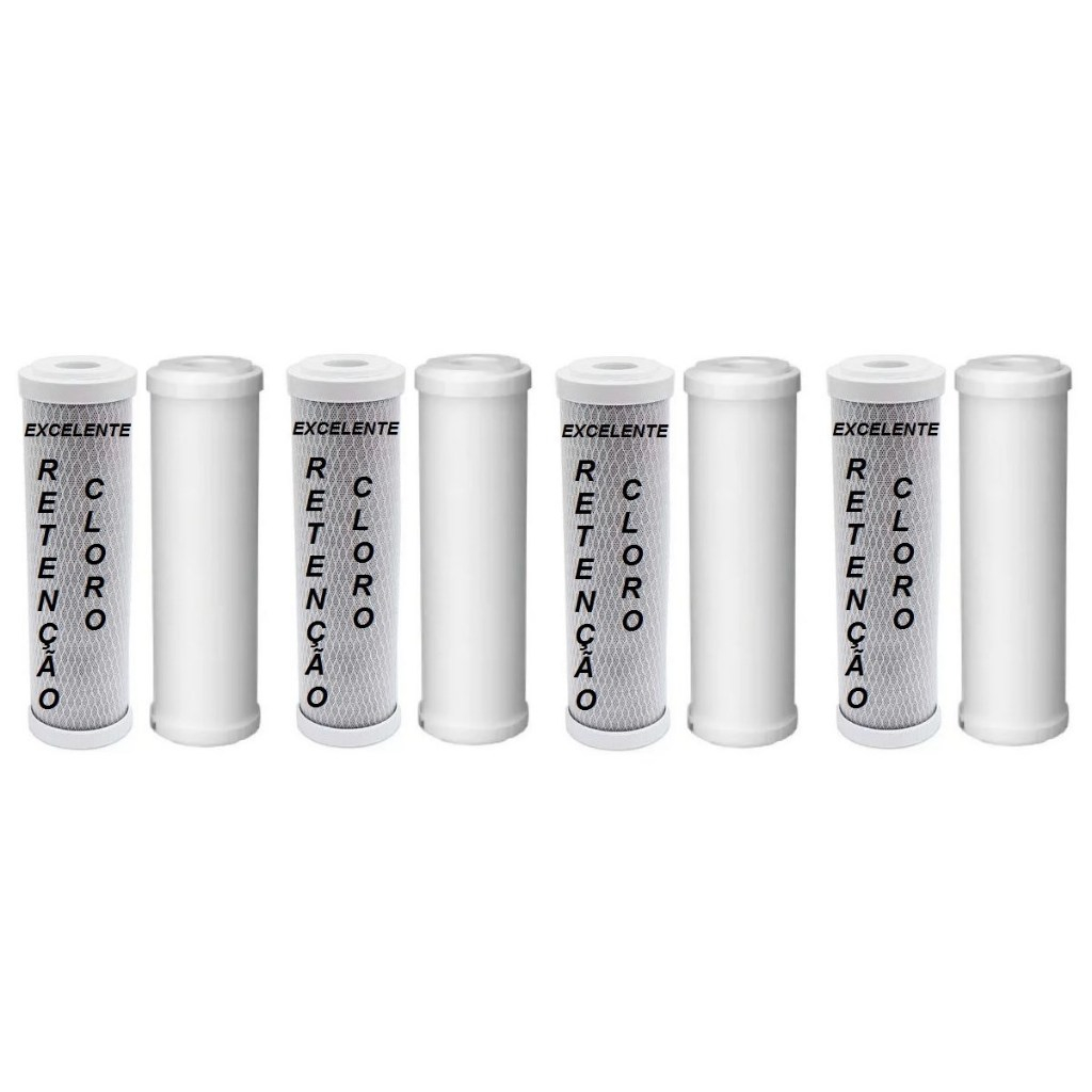 Kit 08 Refil Filtro Purificador Hoken Multi 1500 Pentair As2 Hidrofiltros Bbi Carvão + Refil PP