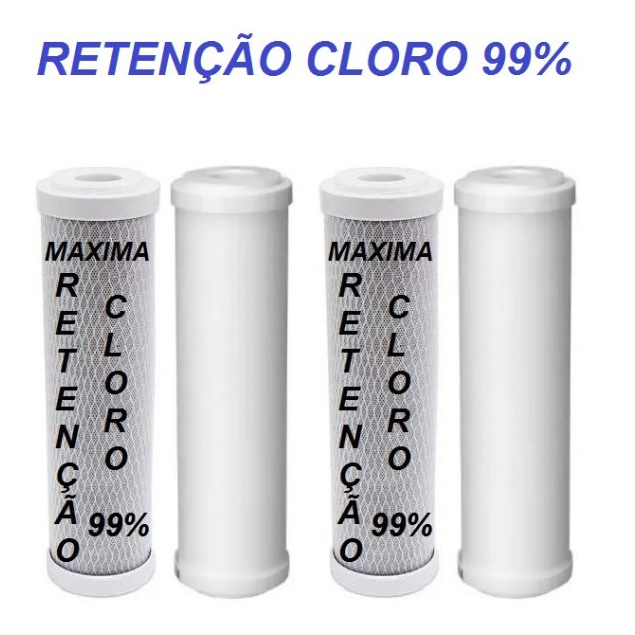 Pares Refil Carvão 99% Cloro + Refil PP Compatível C/ Filtro Purificador Água Hoken Multi 1500, As2,Bbi/ 02 PARES/01 PAR