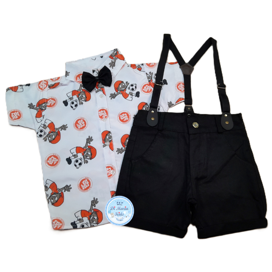 Conjunto Temático Inter Time Camisa Short Suspensório Roupa bebe menino festa infantil Personagens