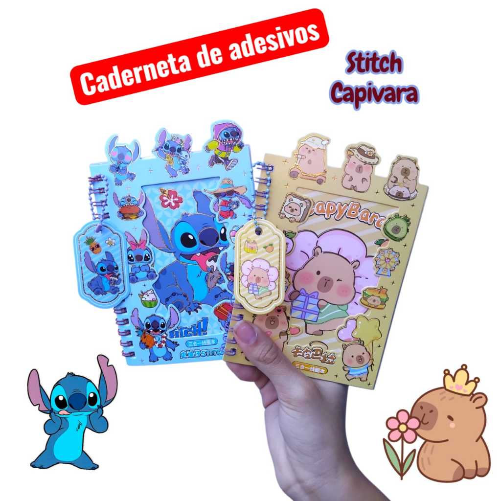 caderneta de adesivos stitch capivara / caderno de adesivos  stitch capivara papelaria fofa kawaii em Oferta na Shopee