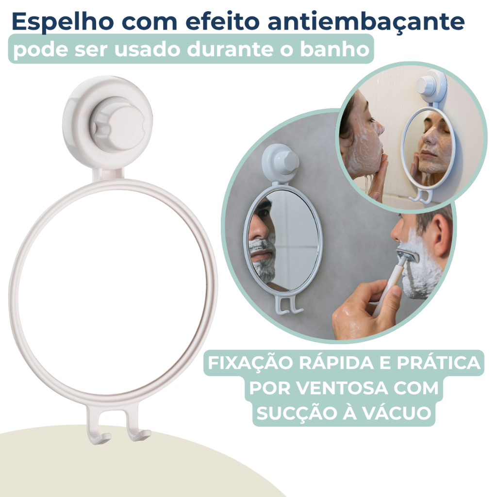 Espelho Antiembaçante Para Box Banheiro Barbear Anti Vapor Ventosa Branco em Oferta na Shopee