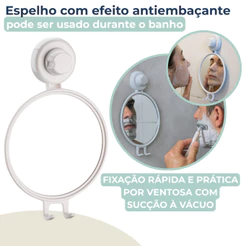 Espelho Antiembaçante Para Box Banheiro Barbear Anti Vapor Ventosa Branco