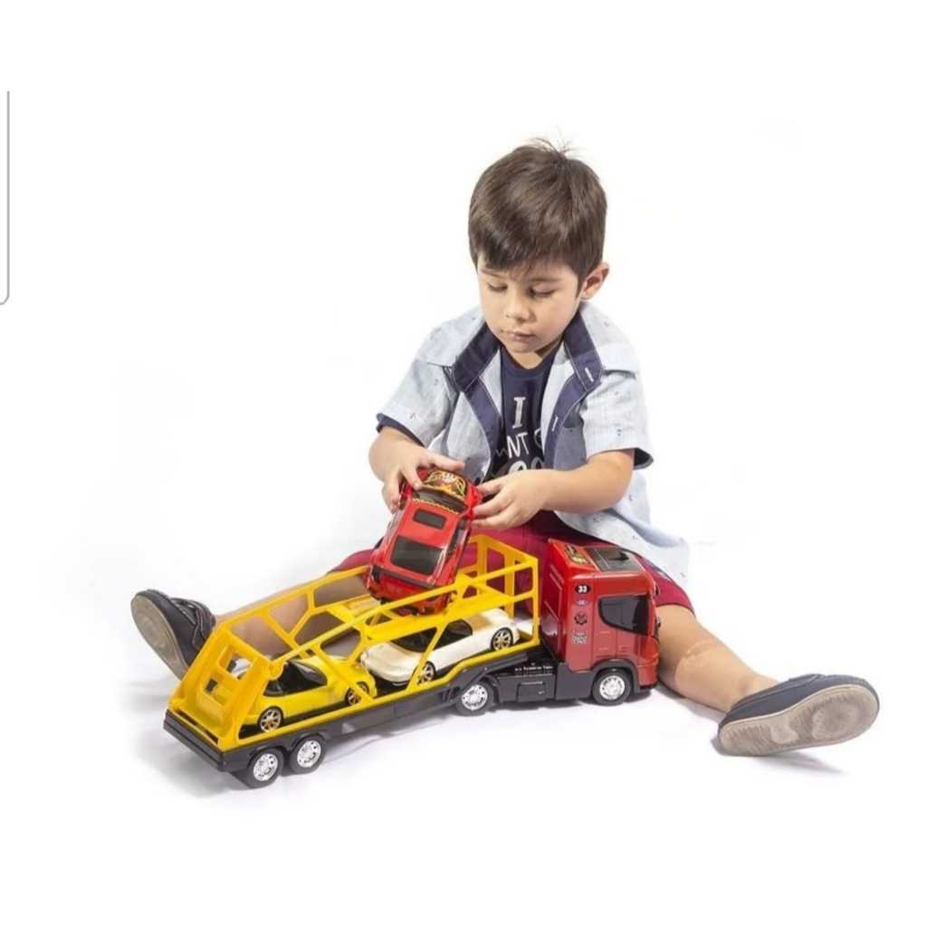 Caminhão Top Truck Cegonheiro Premium  Cegonheira 2 andares + 3 Carrinhos Coloridos caminhão boiadeiro 4 bois