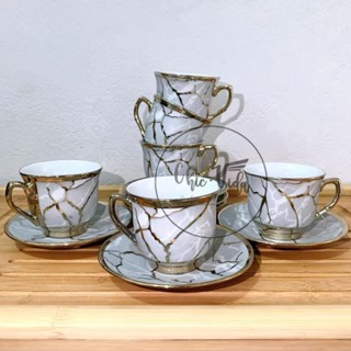 Jogo De Xícaras Com Pires 12 Peças De Café Ceramica Em Porcelana Barata Black Friday em Oferta na Shopee