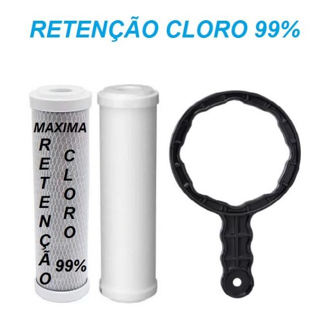 Refil Carvão 99% Cloro + Refil PP + Chave Filtro Purificador Água Mpf Para Hoken1500 Bbi As2 Hidrofiltros/01Par/02 Pares
