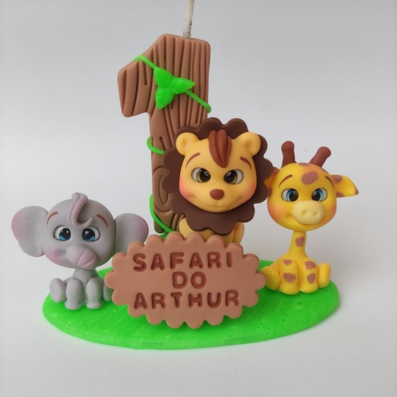 Vela de aniversário safari elefante, leão , girafa em Biscuit 1,2,3,4,5,6,7,8 e 9 anos em Oferta na Shopee