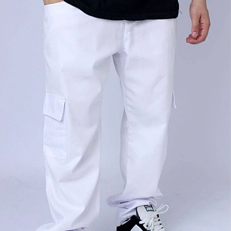 calça cargo branca unissex akatista com bolsos em Oferta na Shopee
