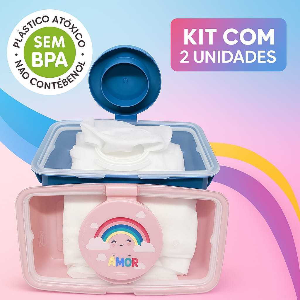 kit Com 2 Porta lenços Umedecidos Portátil Vedação Total Porta Toalhas Umedecidas Bebê Infantil