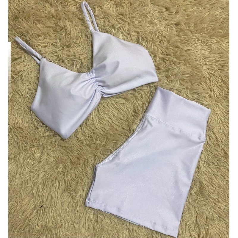 Conjunto de short sem empina bumbum top costa nua fitness academia feminino tecido premio zero transparência