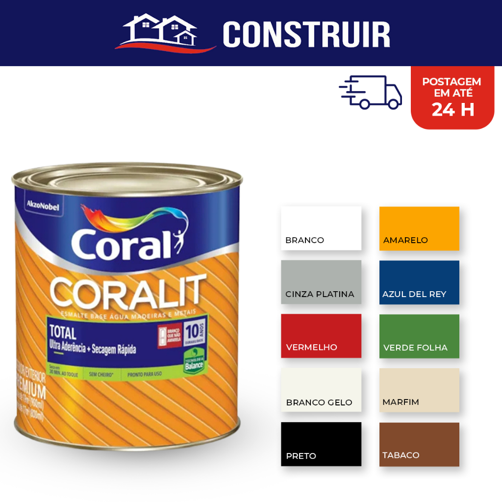Tinta Esmalte Sintético 3,6 Litros Madeira e Metais Galao Base Água Coralit Total Escolha sua Cor em Oferta na Shopee
