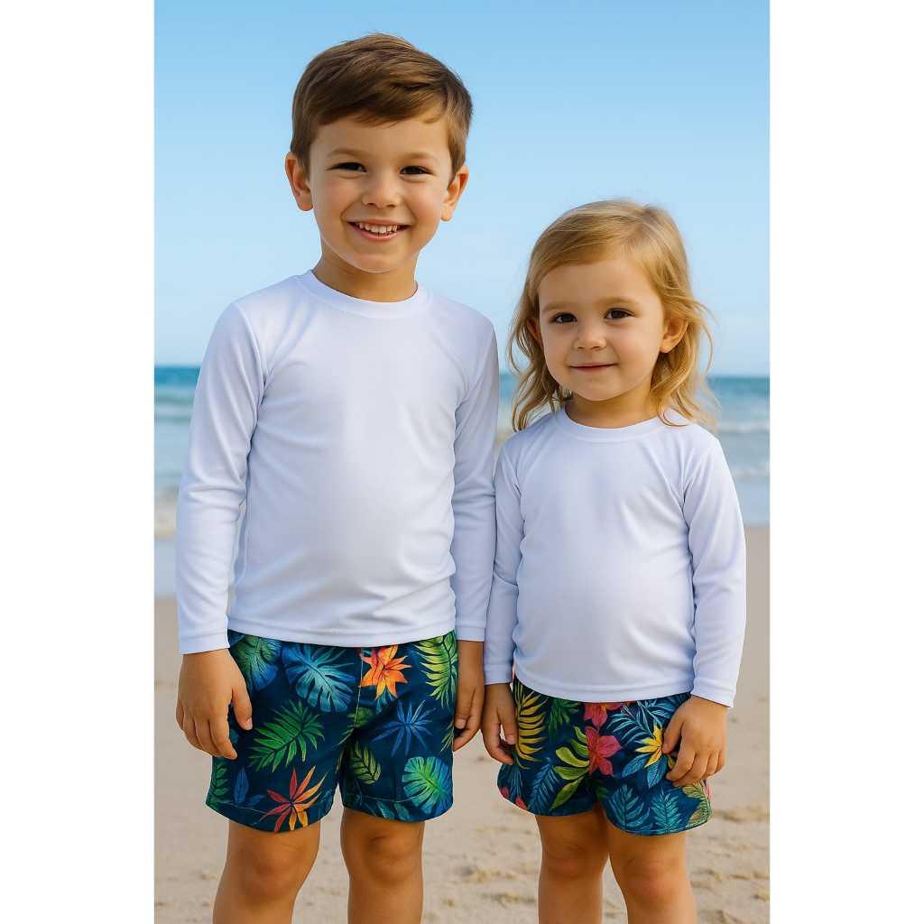 Camisa Térmica com proteção UV para praia e piscina de 2 a 14 anos para menino e menina UV50