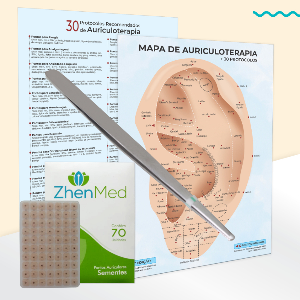 Kit Treino Auriculoterapia Pinça inox Ponto Semente Auricular