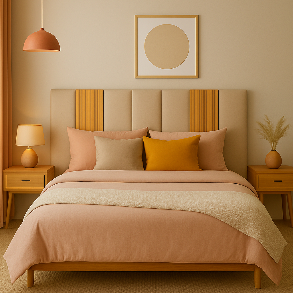 Kit Cabeceira Estofada + Ripado Modular Freijó - Todos os Tamanhos