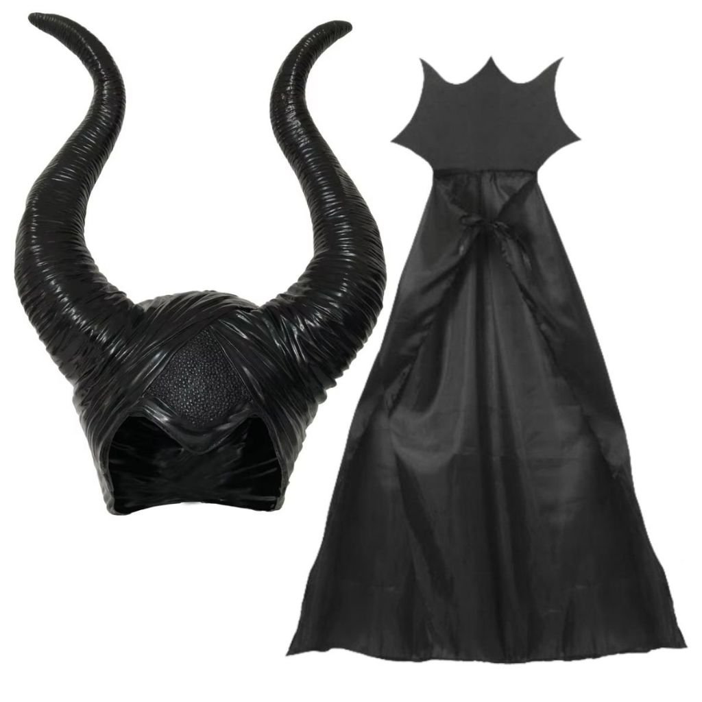 Chifre Malévola + Capa Adulto Látex Fantasia Halloween Tiara