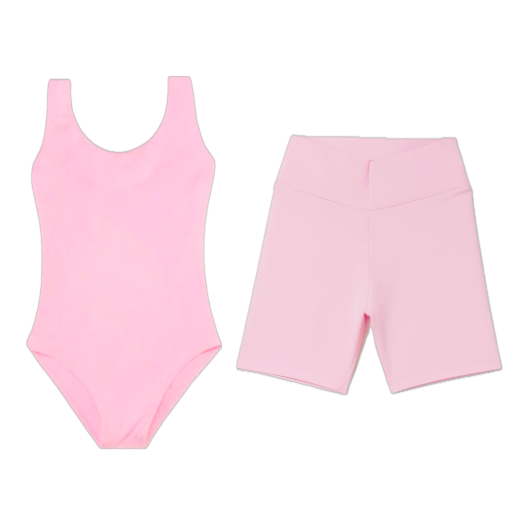 Kit Ballet Infantil Rosa/Preto Com 2 Peças: Collant Regata + Short em Suplex - Para Meninas